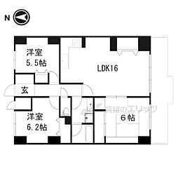 グランドムール宇治木幡 3LDKの間取図画像
