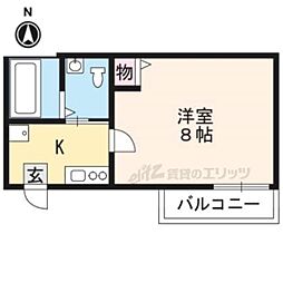 フラッティ花園ミンク 3階1Kの間取り