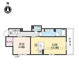シャーメゾン西ノ京 2階1LDKの間取り