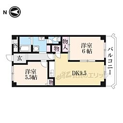 JR東海道・山陽本線 西大路駅 徒歩10分の賃貸マンション 6階2LDKの間取り
