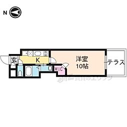 阪急京都本線 西京極駅 徒歩15分の賃貸マンション 地下1階1Kの間取り