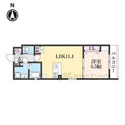 スミレスタ烏丸五条 2階1LDKの間取り