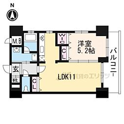 京都市営烏丸線 五条駅 徒歩10分の賃貸マンション 7階1LDKの間取り