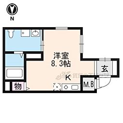 レヴィア東寺 1階1Kの間取り