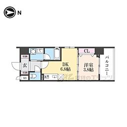 JR山陰本線 円町駅 徒歩2分の賃貸マンション 3階1DKの間取り