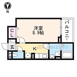 シャルマン唐橋南 2階1Kの間取り