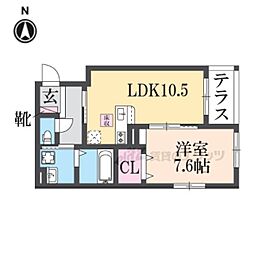 シャルマン唐橋南II 1階1LDKの間取り