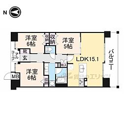 パラドール四条山ノ内ウエストシティ 6階3LDKの間取り