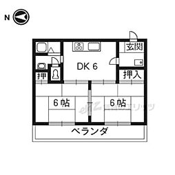 阪急京都本線 西院駅 徒歩15分の賃貸マンション 2階2DKの間取り