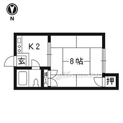京阪本線 東福寺駅 徒歩13分の賃貸アパート 2階1Kの間取り