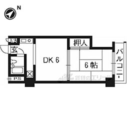 サンハイツ西京極 5階1DKの間取り