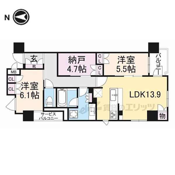 シャリエ京都円町 ｜京都府京都市中京区西ノ京南大炊御門町(賃貸マンション2LDK・2階・72.69㎡)の写真 その2