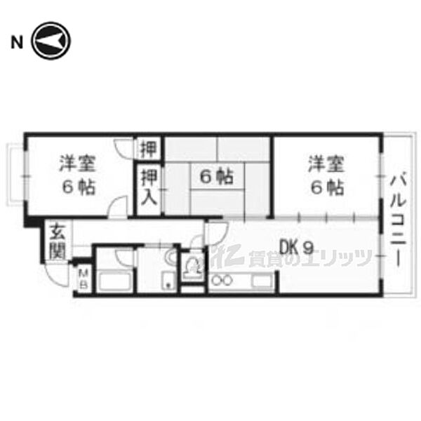 嵯峨野ロイヤルハイツ 205｜京都府京都市右京区太秦皆正寺町(賃貸マンション3LDK・2階・60.70㎡)の写真 その2