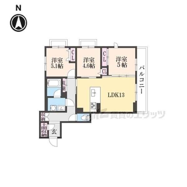 京都府京都市右京区西京極郡醍醐田町(賃貸マンション3LDK・2階・67.85㎡)の写真 その2