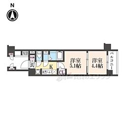 エステムコート京都二条 3階2Kの間取り