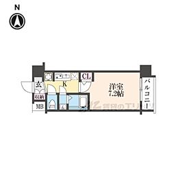 エステムコート京都二条 6階1Kの間取り