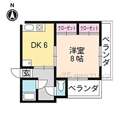 京福電気鉄道北野線 北野白梅町駅 徒歩5分の賃貸マンション 1階1DKの間取り