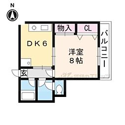 京福電気鉄道北野線 北野白梅町駅 徒歩5分の賃貸マンション 3階1DKの間取り