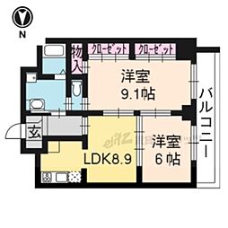 ルミノーサ三条小川 2LDKの間取図画像