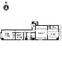 パルティール四条 2DKの間取図画像