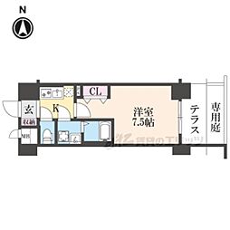 ソルテラス京都西院STATION SIDE 1階1Kの間取り