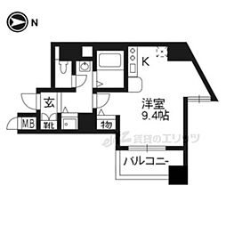 京都市営烏丸線 今出川駅 徒歩10分の賃貸マンション 3階ワンルームの間取り