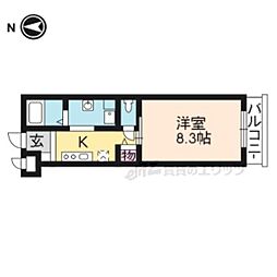 ハンズレジデンス二条 1階1Kの間取り