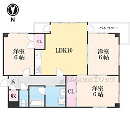 クレメント五条 3LDKの間取図画像
