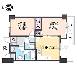 グリーンエクセル西院 2DKの間取図画像