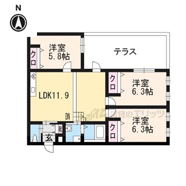 グリーンヒル下鴨本通 101｜京都府京都市左京区下鴨梅ノ木町(賃貸マンション3LDK・1階・63.00㎡)の写真 その2