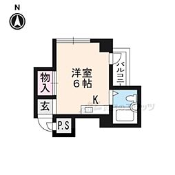 京都市営烏丸線 国際会館駅 徒歩1分の賃貸マンション 4階1Kの間取り