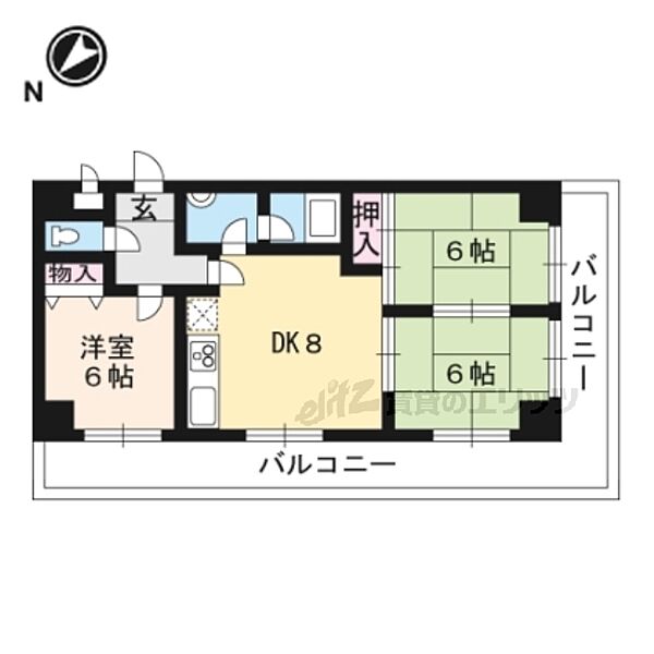 京都府京都市左京区一乗寺払殿町(賃貸マンション3DK・5階・63.00㎡)の写真 その2