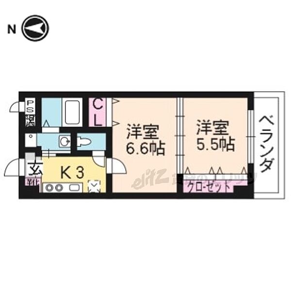 京都府京都市北区小山西花池町(賃貸マンション2K・4階・34.30㎡)の写真 その2