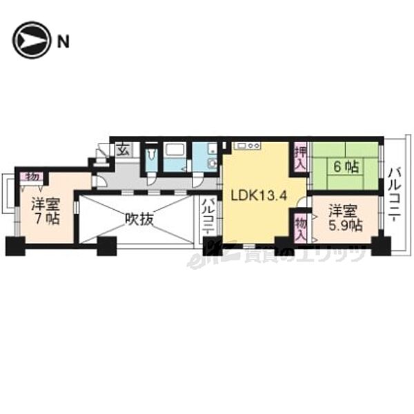 京都府京都市上京区中立売通千本東入丹波屋町(賃貸マンション3LDK・5階・71.23㎡)の写真 その2