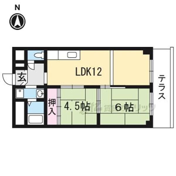 シャトー高野 105｜京都府京都市左京区一乗寺赤ノ宮町(賃貸マンション2LDK・2階・52.20㎡)の写真 その2