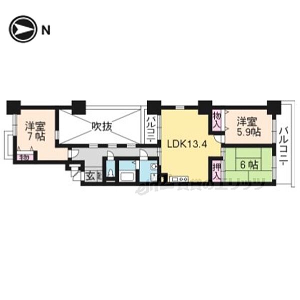 京都府京都市上京区中立売通千本東入丹波屋町(賃貸マンション3LDK・9階・71.23㎡)の写真 その2