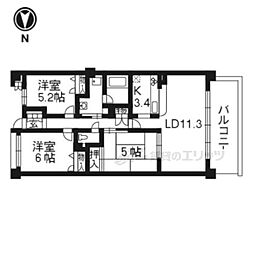 京都市営烏丸線 北大路駅 バス13分 千本鞍馬口下車 徒歩4分の賃貸マンション 3階3LDKの間取り