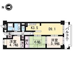 京都市営烏丸線 丸太町駅 徒歩9分の賃貸マンション 5階3LDKの間取り