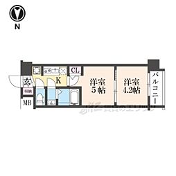 エステムコート京都二条 2階2Kの間取り