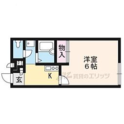 京都市営烏丸線 国際会館駅 徒歩3分の賃貸アパート 1階1Kの間取り
