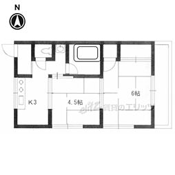 京都市営烏丸線 北山駅 徒歩4分の賃貸マンション 2階2Kの間取り