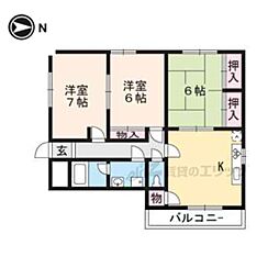 京都市営烏丸線 丸太町駅 徒歩13分の賃貸マンション 2階3DKの間取り