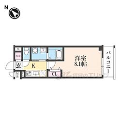 べラジオ雅び京都洛北ガーデン 3階1Kの間取り