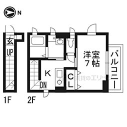 ルミエール聖護院 2階1Kの間取り