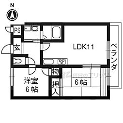 第2メゾンミソノ 5階2LDKの間取り