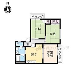 ガーデンハイツ花園 2LDKの間取図画像