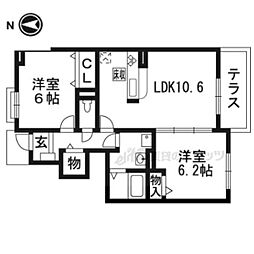 めぞん北山 2LDKの間取図画像