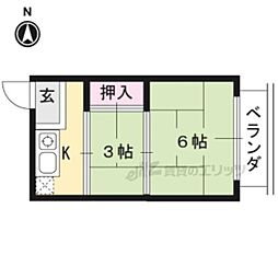 第二紫雲荘 1Kの間取図画像