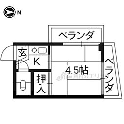 清水ハウス 1Kの間取図画像