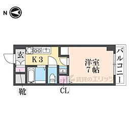 Aフラット高野 1Kの間取図画像